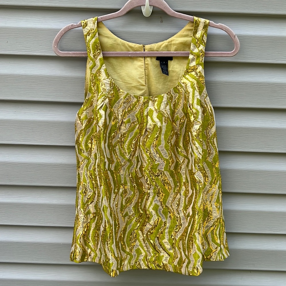 J. Crew Collection | Green Metallic Gold Lined Sleeveless Blouse size 4